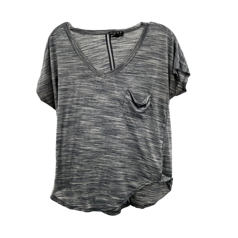 Poof New York Women's V-Neck Sheer Gray Heathered T-Shirt Size Small